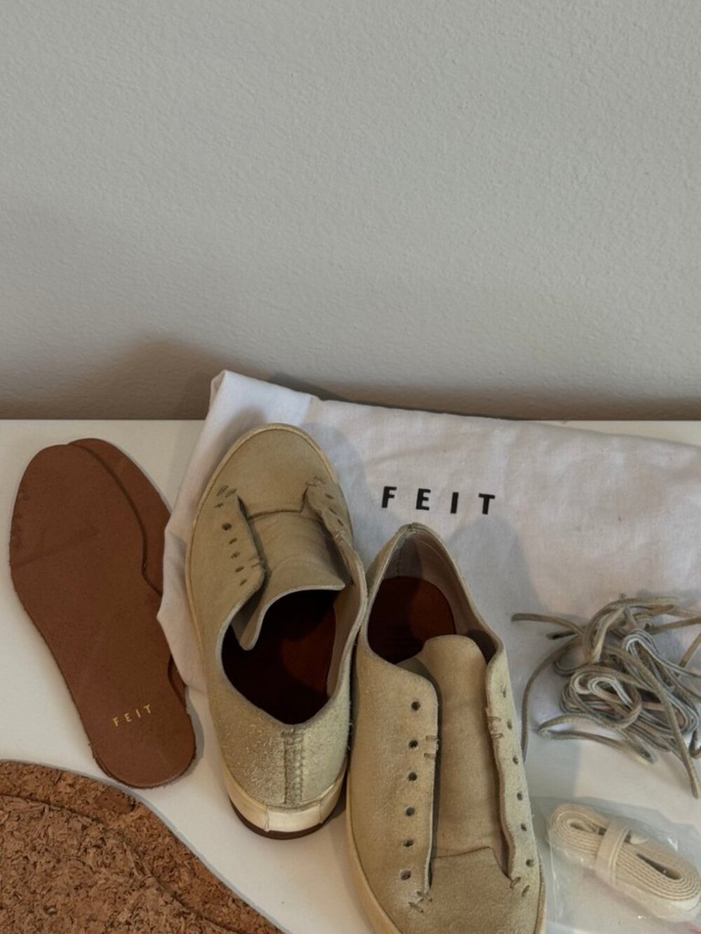 FEIT Hand Sewn Classic Low Sand Suede Sneakers EU 35 US 5 + Extras